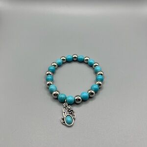 Turquoise and Silver Beaded Bracelet - Handmade #B0355T
